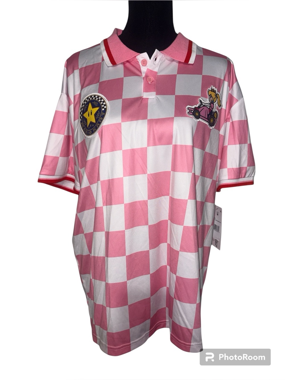 Mario Kart Checkered Sport Polo: Princess Peach NWT SZ MED - Picture 2 of 3